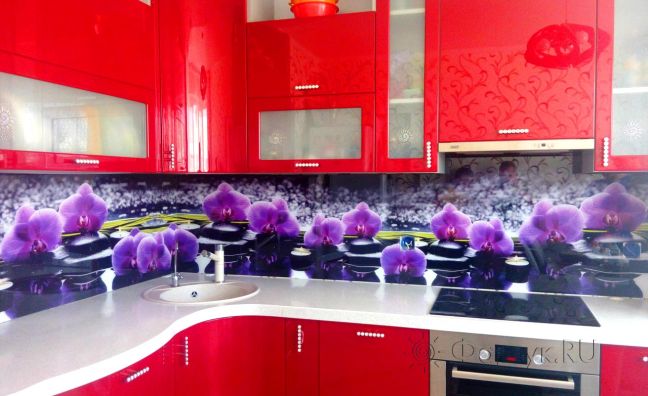 Скинали фото: орхидеи на камнях, заказ #УТ-696, Красная кухня.
