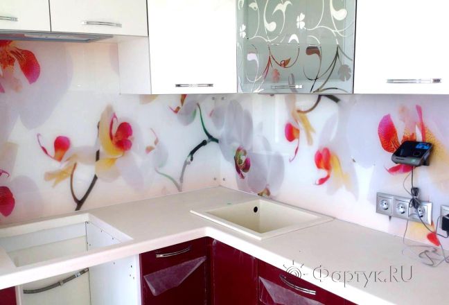 Скинали фото: орхидеи на кремовом фоне., заказ #SK-403, Красная кухня.