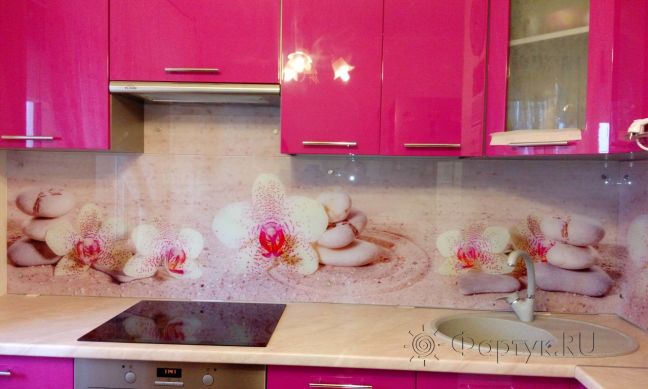 Скинали фото: орхидеи на песке, заказ #УТ-1015, Красная кухня.
