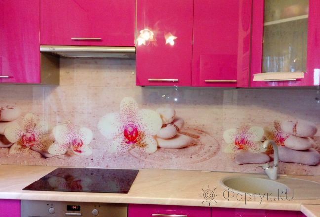 Скинали фото: орхидеи на песке, заказ #УТ-1015, Красная кухня. Изображение 111308