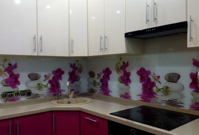 Фартук фото: орхидеи на воде, заказ #УТ-2144, Фиолетовая кухня. Изображение 111302