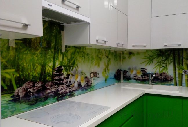 Скинали для кухни фото: орхидеи на воде, заказ #ИНУТ-478, Зеленая кухня.