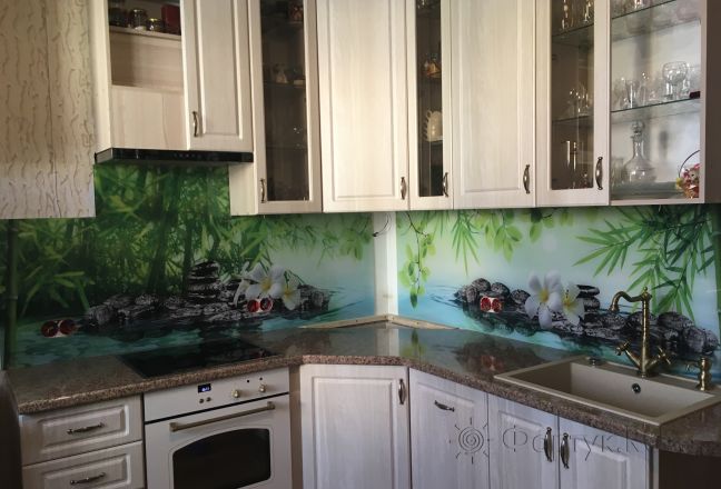 Стеновая панель фото: орхидеи на воде, заказ #КРУТ-626, Серая кухня. Изображение 204906