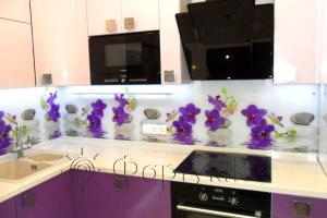 Фартук фото: орхидеи на воде, заказ #SN-46, Фиолетовая кухня.