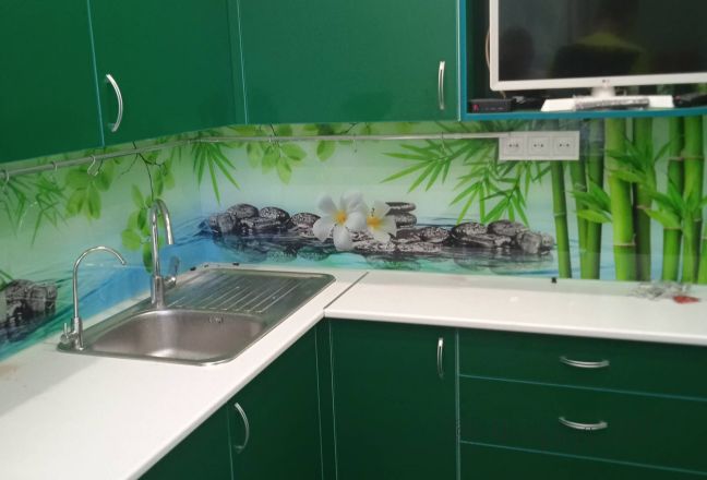Скинали для кухни фото: орхидеи на воде, заказ #ИНУТ-9470, Зеленая кухня.