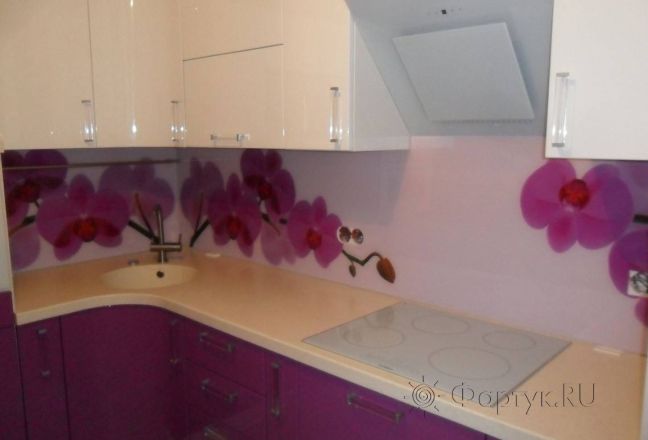 Фартук фото: орхидеи в фиолетовом цвете., заказ #S-842, Фиолетовая кухня. Изображение 111358