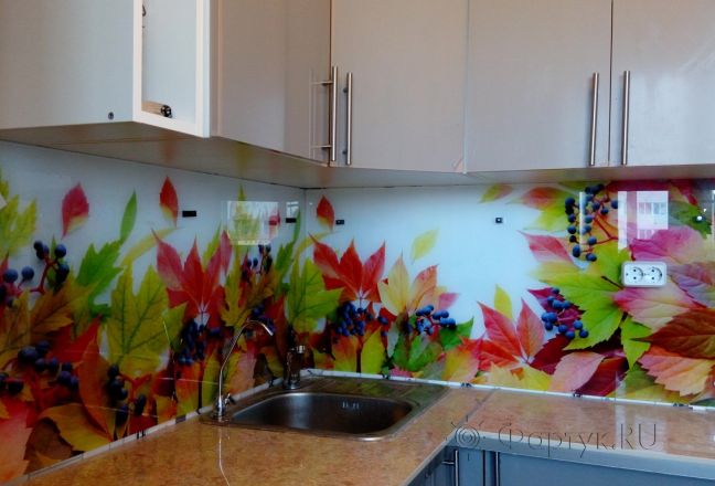 Стеновая панель фото: осенние листья, заказ #УТ-2207, Серая кухня. Изображение 183868
