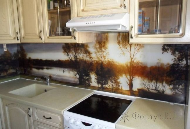 Скинали для кухни фото: осенний лес, река., заказ #S-1175, Желтая кухня. Изображение 111496
