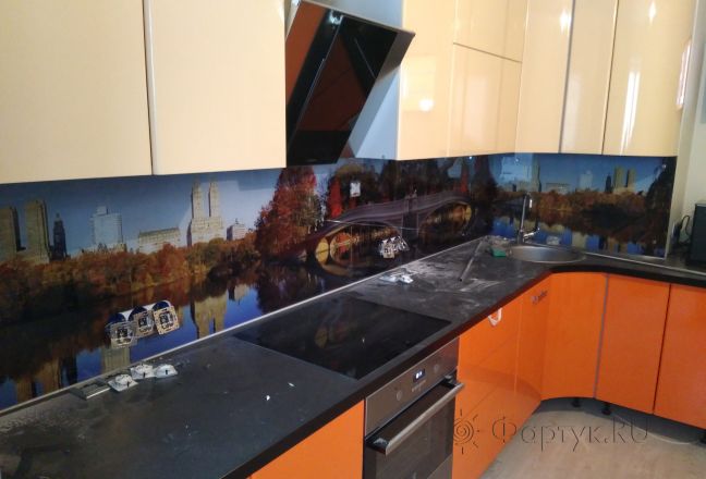 Фартук стекло фото: осенняя панорама центрального парка, нью-йорк, заказ #ИНУТ-632, Оранжевая кухня. Изображение 110902