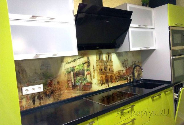 Скинали для кухни фото: открытки с видом на париж, заказ #SN-69, Зеленая кухня.