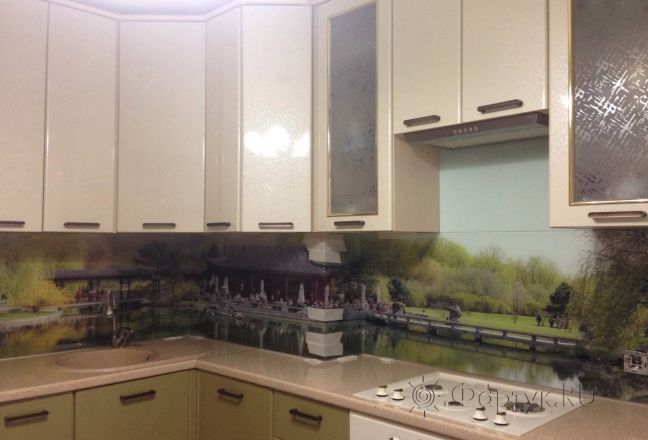 Скинали для кухни фото: пагода в живописном месте., заказ #УТ-246, Зеленая кухня. Изображение 110906