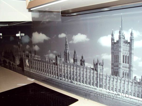 Фартук для кухни фото: панорама архитектурного сооружения., заказ #НК-1119, Белая кухня.