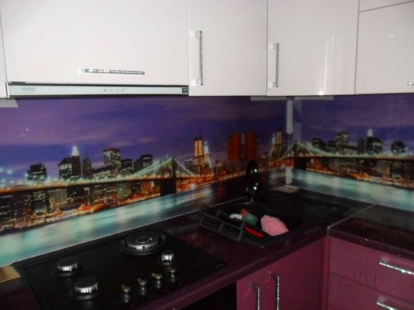 Фартук фото: панорама бруклинского моста, заказ #SN-75, Фиолетовая кухня.