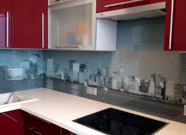 Скинали фото: панорама города., заказ #НК-1211, Красная кухня.