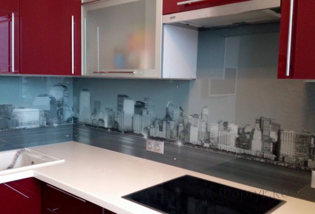Скинали фото: панорама города., заказ #НК-1211, Красная кухня.