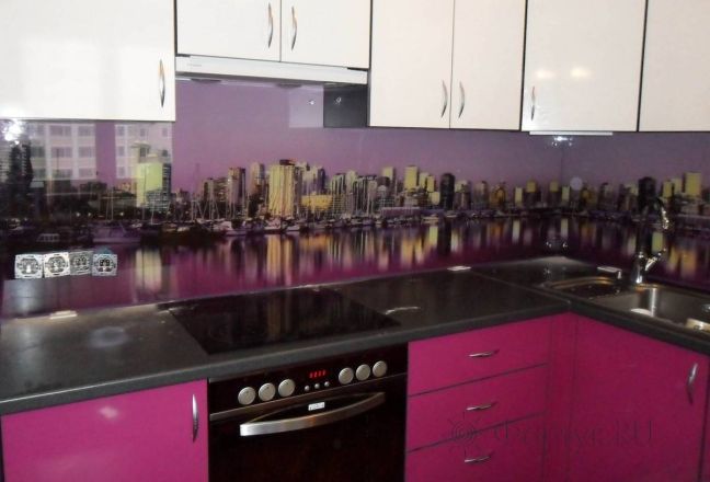 Фартук фото: панорама городского пейзажа , заказ #S-1116, Фиолетовая кухня. Изображение 110898