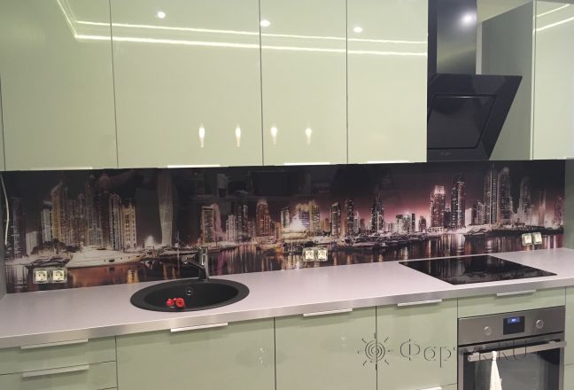 Стеновая панель фото: панорама ночного города, заказ #КРУТ-421, Серая кухня. Изображение 204800