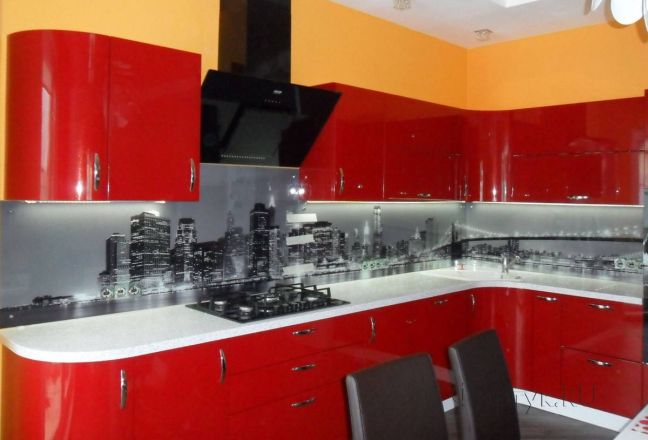 Скинали фото: панорама нью-йорка ., заказ #S-999, Красная кухня. Изображение 110846