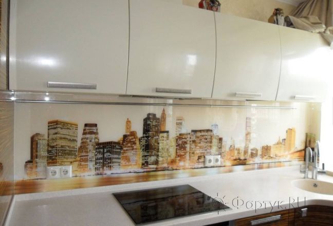 Фартук с фотопечатью фото: панорама нью-йорка на белом фоне., заказ #S-876, Коричневая кухня.