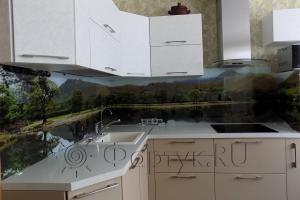 Фартук с фотопечатью фото: панорама озера, заказ #УТ-482, Коричневая кухня.