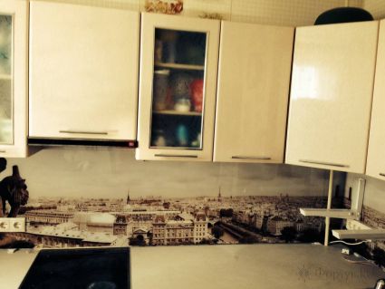 Фартук для кухни фото: панорама парижа., заказ #S-370, Белая кухня.