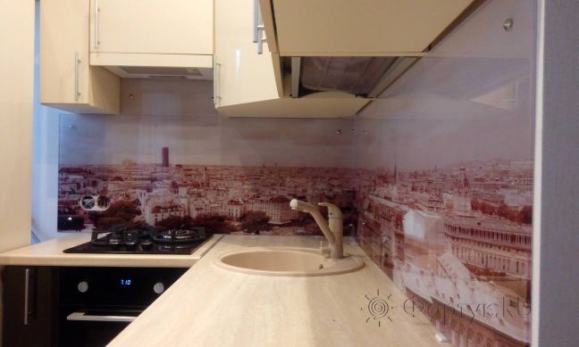 Фартук с фотопечатью фото: панорама парижа, заказ #ИНУТ-340, Коричневая кухня.
