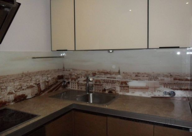 Фартук с фотопечатью фото: панорама парижа ., заказ #S-1263, Коричневая кухня.