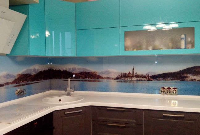 Фартук с фотопечатью фото: панорама в словении, заказ #УТ-1142, Коричневая кухня.