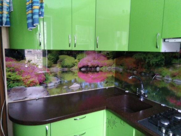 Скинали для кухни фото: панорама японского сада, заказ #ИНУТ-747, Зеленая кухня.
