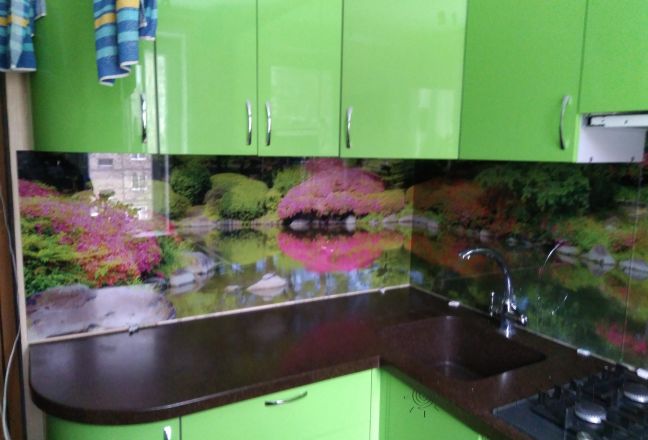 Скинали для кухни фото: панорама японского сада, заказ #ИНУТ-747, Зеленая кухня. Изображение 111434