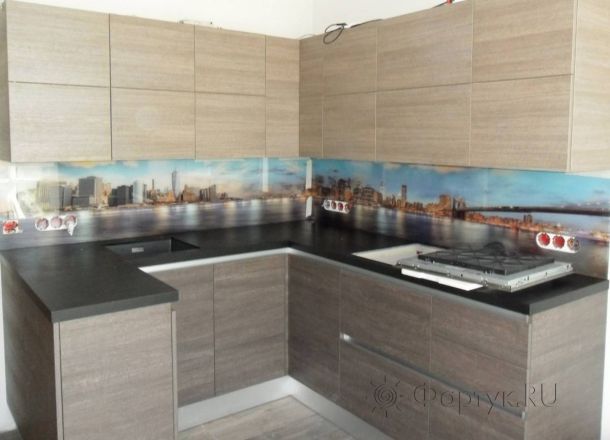 Стеновая панель фото: панорамный вид нью-йорка, заказ #SN-280, Серая кухня.