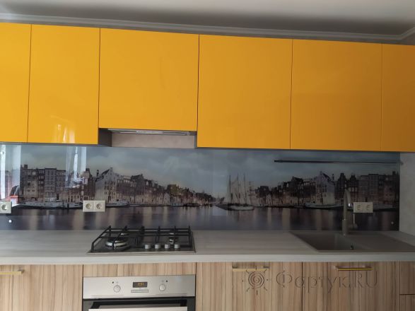 Фартук стекло фото: панорамный живописный город в сумерках в амстердаме нидерланды, заказ #ИНУТ-10105, Оранжевая кухня.