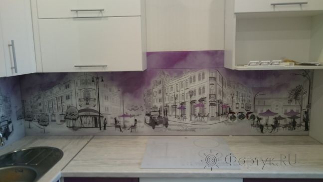 Фартук фото: париж, заказ #КРУТ-139, Фиолетовая кухня.