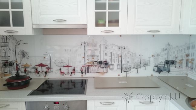 Фартук для кухни фото: париж, заказ #КРУТ-145, Белая кухня.