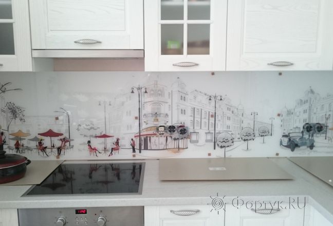 Фартук для кухни фото: париж, заказ #КРУТ-145, Белая кухня. Изображение 110830