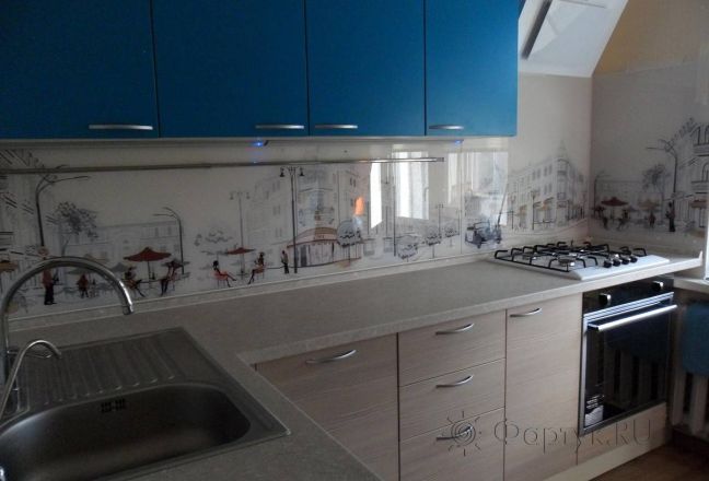 Стеклянная фото панель: париж , заказ #S-499, Синяя кухня. Изображение 110830