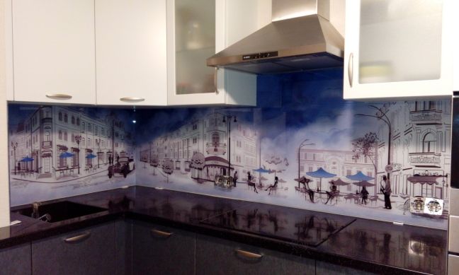 Стеновая панель фото: париж с акварельным небом, заказ #УТ-1216, Серая кухня.