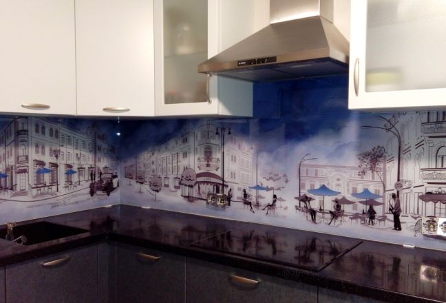 Стеновая панель фото: париж с акварельным небом, заказ #УТ-1216, Серая кухня. Изображение 110828