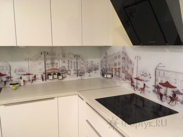 Фартук для кухни фото: парижские улочки, заказ #КРУТ-229, Белая кухня.