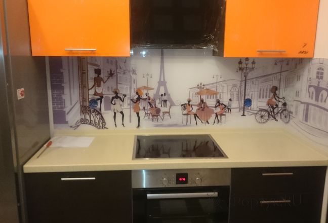 Фартук стекло фото: парижские улочки, заказ #КРУТ-367, Оранжевая кухня. Изображение 110830