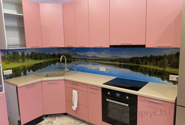 Фартук фото: пейзаж озеро и лес, заказ #КРУТ-3504, Фиолетовая кухня. Изображение 185746