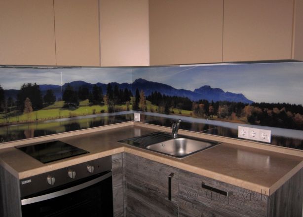 Скинали для кухни фото: пейзаж в баварии, заказ #ГМУТ-708, Желтая кухня.