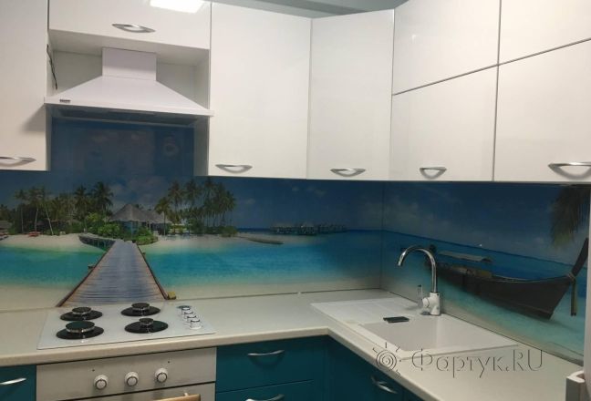 Стеклянная фото панель: пляж, заказ #КРУТ-1236, Синяя кухня. Изображение 111584