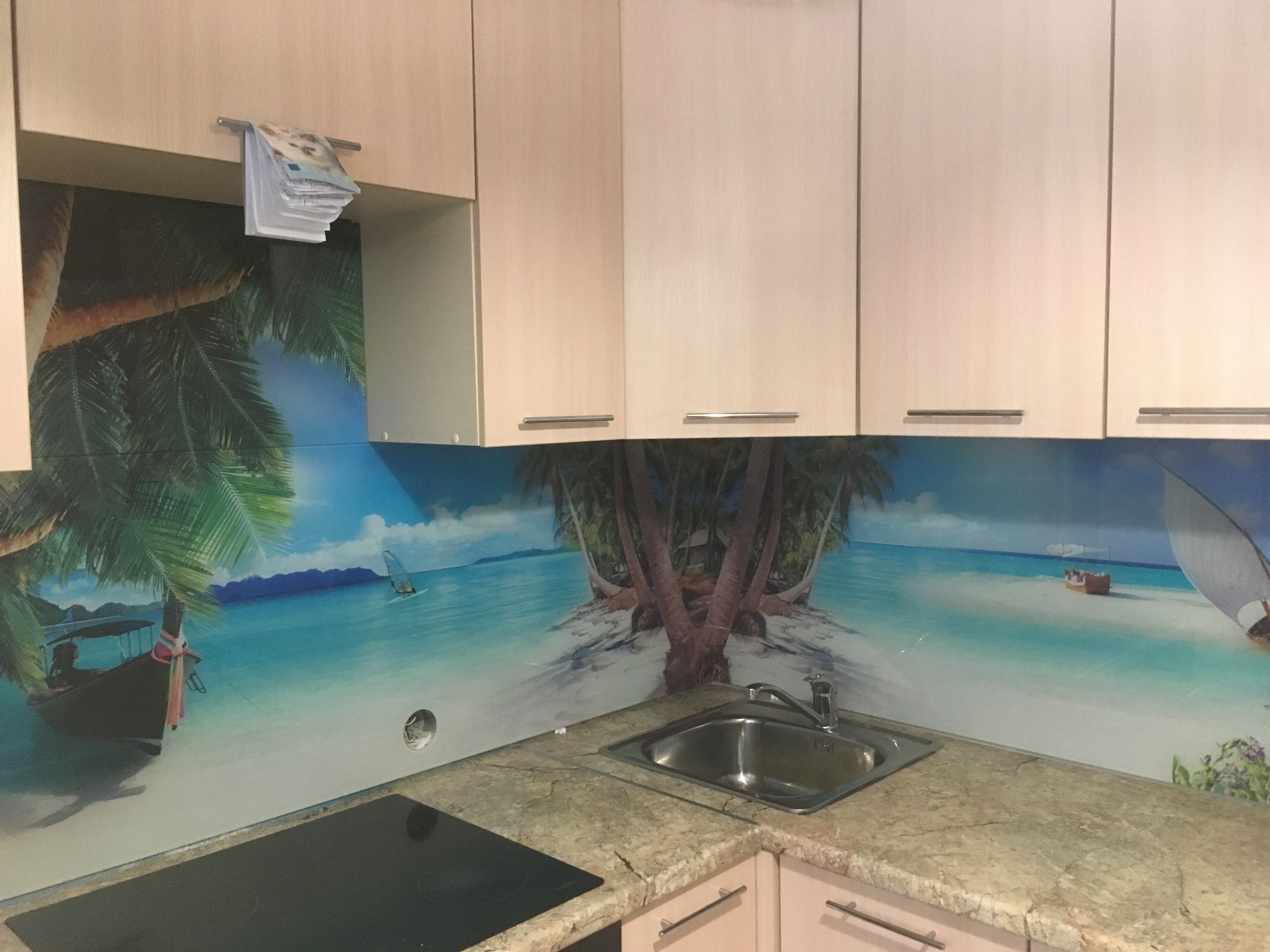 Фартук для кухни фото: пляж, берег с голубым небом, заказ #КРУТ-476, Белая кухня. Изображение 111428