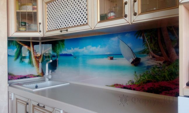 Фартук для кухни фото: пляж, берег с голубым небом, заказ #ИНУТ-1232, Белая кухня.
