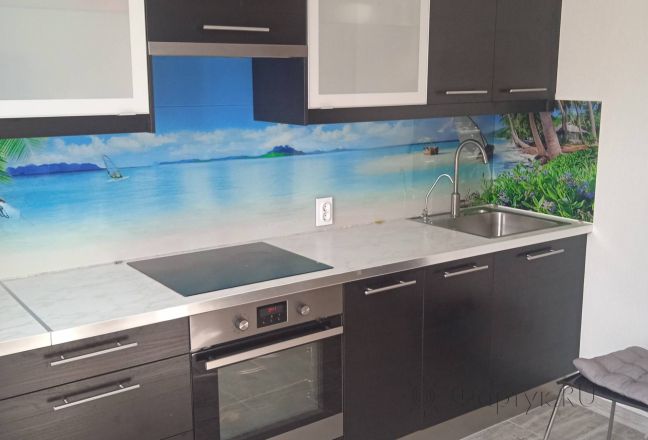 Фартук с фотопечатью фото: пляж, берег с голубым небом, заказ #ИНУТ-10118, Коричневая кухня. Изображение 111428