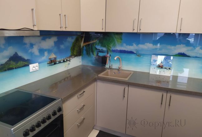 Стеновая панель фото: пляж, берег с голубым небом, заказ #ИНУТ-14121, Серая кухня. Изображение 111428
