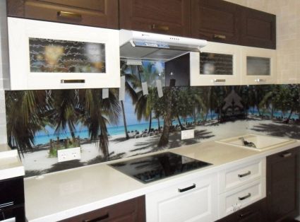 Фартук с фотопечатью фото: пляж на берегу моря , заказ #УТ-179, Коричневая кухня.
