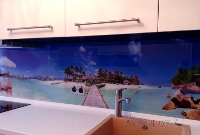 Стеклянная фото панель: пляжный островок, заказ #УТ-1693, Синяя кухня. Изображение 111584