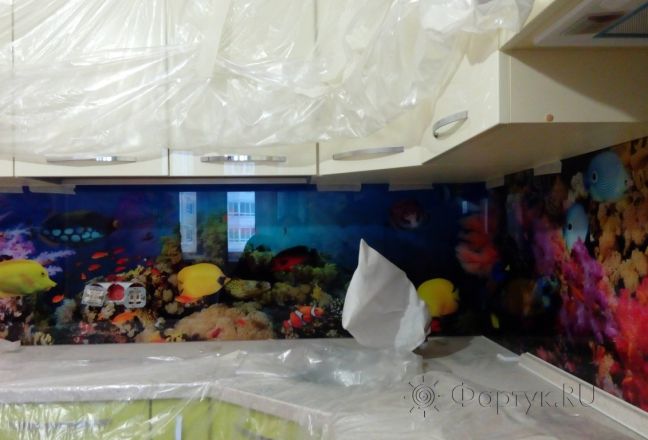 Фартук для кухни фото: подводный мир, заказ #УТ-1317, Белая кухня. Изображение 113352